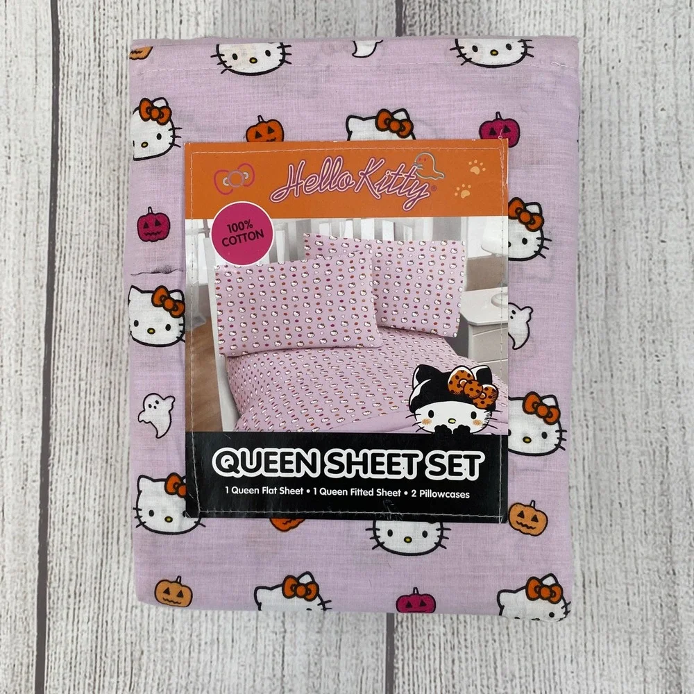 Hello Kitty Halloween Sheet Set QUEEN Pink 100% Cotton Pumpkin Ghost Spooky